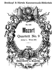 Partition viole de gambe, corde quatuor No.9, A major, Mozart, Wolfgang Amadeus