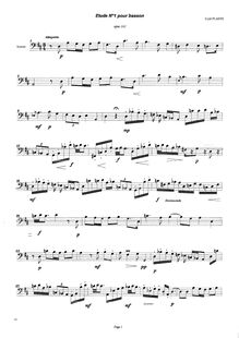 Partition complète, Etude No.1 pour basson seul, D major, Plante, Cyril
