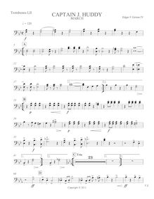 Partition Trombone 1, 2, Captain J. Huddy March, B♭ major, Girtain IV, Edgar