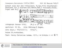 Partition complète, Freuet euch mit den Fröhlichen, C major, Graupner, Christoph