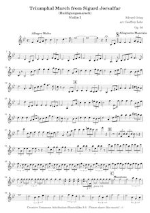 Partition violon 1 , partie, Sigurd Jorsalfar Op.56, Grieg, Edvard