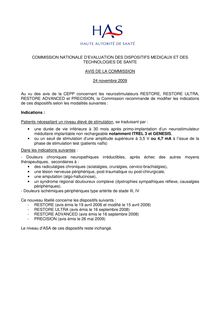 Avis général Neurostimulateurs Implantables Rechargeables - CNEDiMTS du 24 novembre 2009 (2287)