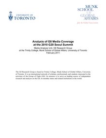 Analysis of G8 Media Coverage at 2010 G20 Seoul Summit
