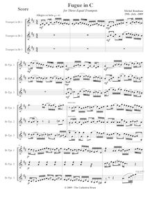 Partition complète, Fugue pour 3 trompettes en C major, Rondeau, Michel
