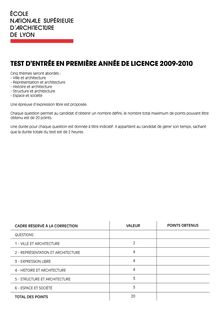 Test d entrée (première année licence) 2009 Ecole nationale supérieure d Architecture de Lyon