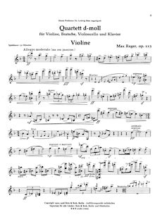 Partition parties, Piano quatuor No.1, Op.113, Reger, Max