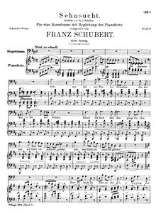 Partition 1st version, Sehnsucht, D.636 (Op.39), Longing, Schubert, Franz