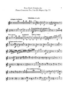 Partition trompette 1, 2 (B♭), Piano Concerto No.3, E♭ major, Tchaikovsky, Pyotr