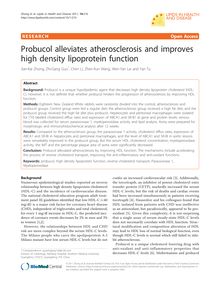 Probucol alleviates atherosclerosis and improves high density lipoprotein function