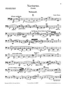 Partition violoncelle, Nocturne pour vents et cordes, Nocturno. Octett [für] Oboe, Klarinette, Fagott, Horn, Violine I/II, Viola, Violoncell.