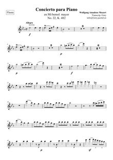 Partition flûte, Piano Concerto No.22, E♭ major, Mozart, Wolfgang Amadeus par Wolfgang Amadeus Mozart