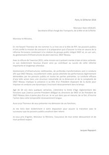 SNCF : lettre de démission du président de SNCF réseau Jacques Rapoport
