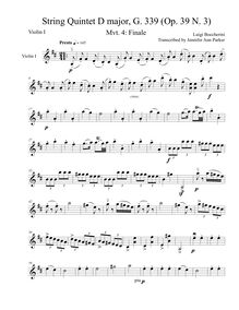 Partition , Presto - violon 1, 3 corde quintettes, G.339 (Op.39)