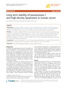 Long term stability of paraoxonase-1 and high-density lipoprotein in human serum