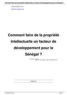 Comment faire de la propriété intellectuelle un facteur de  développement pour le Sénégal ?