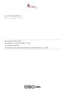 Les «Festschriften» - article ; n°1 ; vol.71, pg 5-6