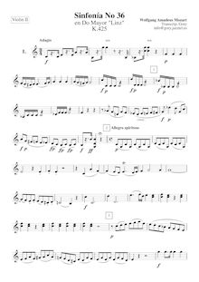 Partition violons II, Symphony No.36, Linz Symphony, C major, Mozart, Wolfgang Amadeus