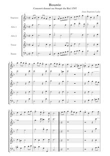 Partition Bourée - Score, Concert de violons et de hautbois donné pour le souper du Roy le seize janvier 1707