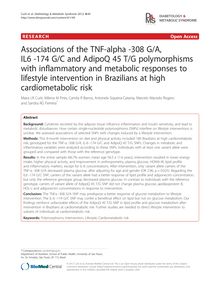 Associations of the TNF-alpha -308 G/A, IL6 -174 G/C and AdipoQ 45 T/G polymorphisms with inflammatory and metabolic responses to lifestyle intervention in Brazilians at high cardiometabolic risk