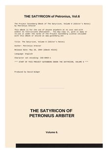 The Satyricon — Volume 06: Editor s Notes