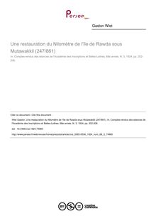 Une restauration du Nilomètre de l île de Rawda sous Mutawakkil (247/861) - article ; n°3 ; vol.68, pg 202-206