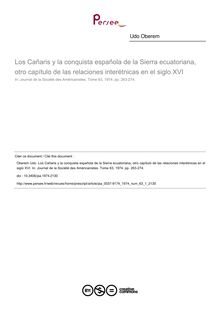 Los Cañaris y la conquista española de la Sierra ecuatoriana, otro capítulo de las relaciones interétnicas en el siglo XVI - article ; n°1 ; vol.63, pg 263-274