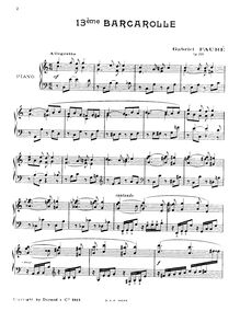 Partition complète, Barcarolle No.13 en C, Op.116, Fauré, Gabriel