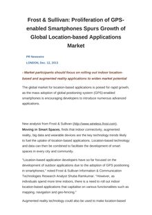 Frost & Sullivan: Proliferation of GPS-enabled Smartphones Spurs Growth of Global Location-based Applications Market
