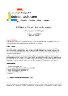 ASP.Net et Excel - Nouvelle version