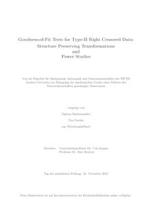 Goodness-of-fit tests for type-II right censored data [Elektronische Ressource] : structure preserving transformations and power studies / Tim Fischer