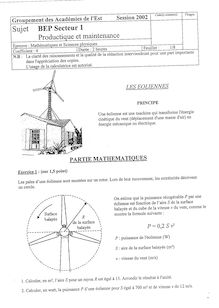 Mathématiques - Sciences physiques 2002 BEP - Métiers de la production mécanique informatisée