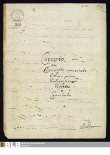 Partition complète, clarinette Concerto en A major, Concerto per Clarinetto concertato, Violino primo, Violino secondo, Violetta e Cembalo