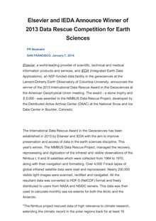 Elsevier and IEDA Announce Winner of 2013 Data Rescue Competition for Earth Sciences