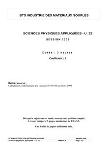 Sciences physiques appliquées 2008 BTS Industries des matériaux souples