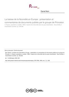 La baisse de la fécondité en Europe : présentation et commentaires de documents publiés par le groupe de Princeton - article ; n°2 ; vol.7, pg 249-256