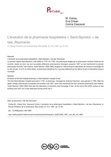 L évolution de la pharmacie hospitalière « Saint-Spiridon » de Iasi, Roumanie - article ; n°313 ; vol.85, pg 41-45