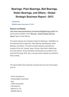 Bearings: Plain Bearings, Ball Bearings, Roller Bearings, and Others - Global Strategic Business Report - 2013