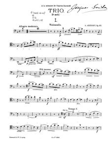 Partition de violoncelle, Piano Trio No.1, D minor, Arensky, Anton