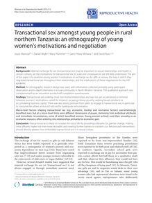 Transactional sex amongst young people in rural northern Tanzania: an ethnography of young women s motivations and negotiation