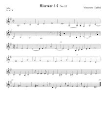 Partition Tenor1 viole de gambe, aigu clef, Intavolature de lauto, madrigali e ricercare par Vincenzo Galilei