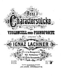 Partition de piano, 3 Character pièces pour violoncelle et Piano par Ignaz Lachner