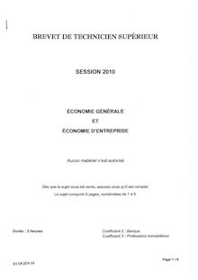 Economie générale et économie d entreprise 2010 BTS Banque