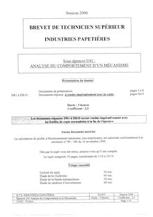 Analyse du comportement d un mécanisme 2006 BTS Industries papetières