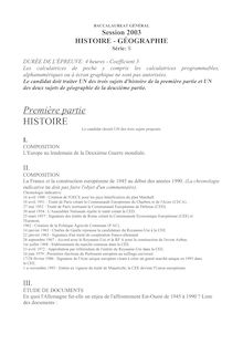 Histoire Géographie 2003 Scientifique Baccalauréat général