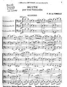 Partition , Allegro,  pour 3 violoncelles, F major, La Tombelle, Fernand de