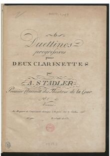 Partition clarinette 1, 6 Duettinos progressives pour Deux Clarinettes