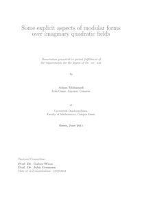 Some explicit aspects of modular forms over imaginary quadratic fields [Elektronische Ressource] / Adam Mohamed. Gutachter: John Cremona. Betreuer: Gabor Wiese