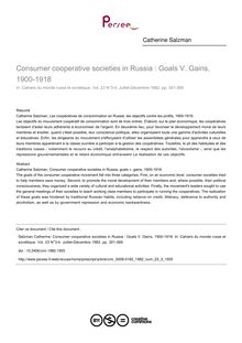 Consumer cooperative societies in Russia : Goals V. Gains, 1900-1918 - article ; n°3 ; vol.23, pg 351-369