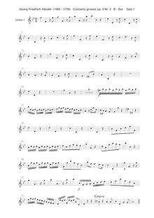 Partition violons I, Concerto Grosso en B-flat major, Solo: Oboe + 2 Violins, 2 Cellos Orchestra: 2 Oboes + 2 Violins, Viola, Cello + Continuo (Basses, Bassoons, Keyboard) I. Vivace: Oboe 1, 2, Violin 1, 2 (concertino), Violins I, II, Violas, Cellos / Continuo (Basses, Keyboard)II. Largo: Oboe (Solo), Violins I, II, Violas, Cello 1, 2 (concertino), Cellos / Continuo (Basses, Keyboard)III. Allegro: Oboe 1, 2, Violins I, II, Violas, Cello / Continuo (Basses, Keyboard)IV. Minuetto: Oboe 1, 2, Violin 1,2 (concertino), Violins I, II, Violas, Cellos / Continuo (Basses, Keyboard)V. Gavotte: Oboe 1, 2, Violins I, II, Violas, Cellos, Continuo (Basses, Bassoons, Keyboard)