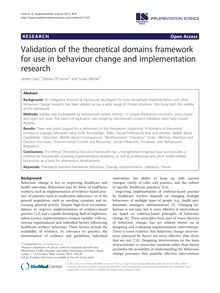 Validation of the theoretical domains framework for use in behaviour change and implementation research